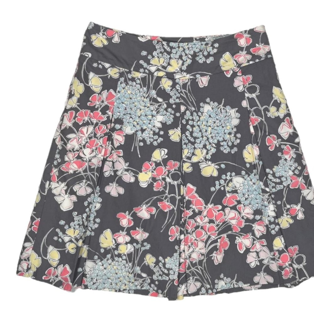 Talbots Cotton Pleated Grey Full Floral Skirt Size 6P - Picture 2 of 3